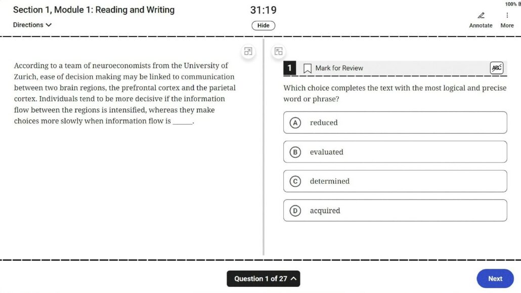 Sample of the digital SAT